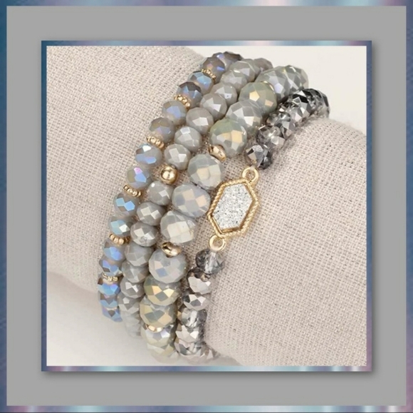 Jewelry - 4-Piece Beaded Bracelet Set, stretchy bracelets grey color